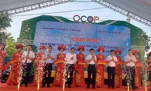 Các đại biểu cắt băng khai mạc “Tuần hàng tư vấn, giới thiệu Chương trình mỗi xã một sản phẩm (OCOP) thành phố Hà Nội năm 2022”.