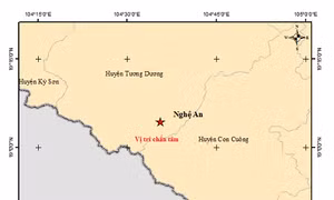Bản đồ chấn tâm trận động đất. Ảnh: igp-vast.vn