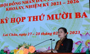 Bí thư Tỉnh ủy, Chủ tịch HĐND tỉnh, Trưởng Đoàn Đại biểu Quốc hội tỉnh Lai Châu Giàng Páo Mỷ khai mạc kỳ họp. Ảnh: Đinh Thùy-TTXVN