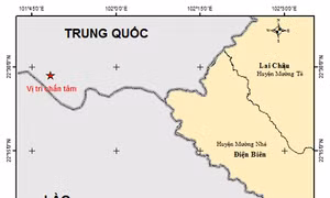 Bản đồ chấn tâm trận động đất. Ảnh: igp-vast.vn