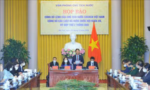 Đồng chí Phạm Thanh Hà, Phó Chủ nhiệm Văn phòng Chủ tịch nước phát biểu tại buổi họp báo. Ảnh: Minh Đức – TTXVN