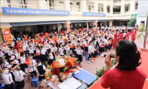 Học sinh trường Tiểu học Thăng Long, quận Hoàn Kiếm (Hà Nội) trong lễ khai giảng năm học mới. Ảnh tư liệu: Thanh Tùng - TTXVN 