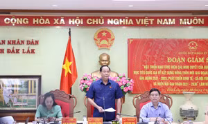 Thượng tướng Trần Quang Phương, Phó Chủ tịch Quốc hội, Trưởng Đoàn giám sát của Quốc hội phát biểu tại buổi làm việc. Ảnh: Tuấn Anh – TTXVN