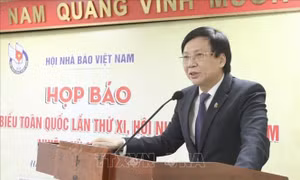 Phó Chủ tịch thường trực Hội Nhà báo Việt Nam Hồ Quang Lợi phát biểu. Ảnh: Minh Quyết – TTXVN