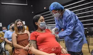 Nhân viên y tế tiêm vaccine ngừa COVID-19 cho người dân tại Medellin, Colombia. Ảnh: AFP/TTXVN