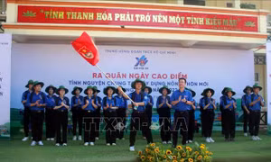 Trung ương Đoàn ra quân cao điểm tình nguyện xây dựng nông thôn mới. Ảnh: Nguyễn Nam-TTXVN
