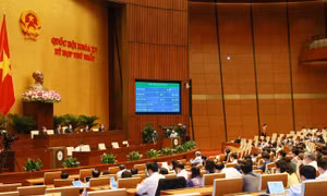 Quốc hội biểu quyết thông qua dự thảo Nghị quyết về chủ trương đầu tư Chương trình mục tiêu quốc gia Giảm nghèo bền vững giai đoạn 2021-2025. Ảnh: TTXVN