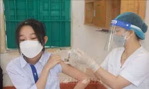 Tiêm vaccine phòng COVID-19 cho trẻ 11 đến dưới 12 tuổi tại Trường Trung học cơ sở Yên Định, huyện Hải Hậu, tỉnh Nam Định. Ảnh: Văn Đạt - TTXVN