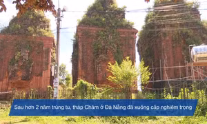 Sau hơn 2 năm trùng tu, tháp Chăm ở Đà Nẵng đã xuống cấp nghiêm trọng