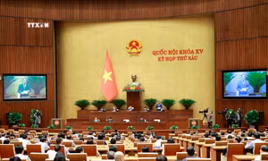 Quốc hội thảo luận ở hội trường về việc triển khai thực hiện các nghị quyết của Quốc hội về các chương trình mục tiêu quốc gia. Ảnh: Doãn Tấn