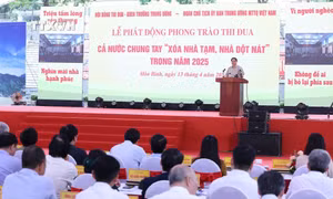 Thủ tướng Chính phủ Phạm Minh Chính phát động Phong trào thi đua “Xóa nhà tạm, nhà dột nát” trong cả nước. Ảnh: Dương Giang - TTXVN