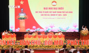 Toàn cảnh đại hội Mặt trận Tổ quốc Việt Nam thành phố Cao Bằng khóa XXI, nhiệm kỳ 2024 - 2029. Ảnh: Chu Hiệu-TTXVN
