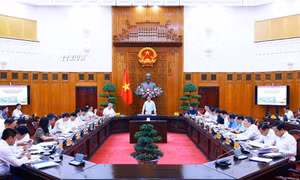 Thủ tướng Chính phủ Phạm Minh Chính chủ trì cuộc họp của Thường trực Chính phủ về chủ trương đầu tư Dự án Đường sắt tốc độ cao trên trục Bắc – Nam. Ảnh: Dương Giang - TTXVN