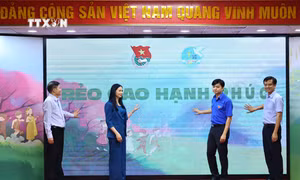 Bí thư Trung ương Đoàn, Chủ tịch Trung ương Hội Sinh viên Việt Nam Nguyễn Minh Triết cùng các đại biểu thực hiện nghi thức phát động. Ảnh: Minh Đức – TTXVN 