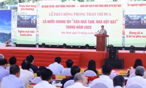 Thủ tướng Chính phủ Phạm Minh Chính phát động Phong trào thi đua “Xóa nhà tạm, nhà dột nát” trong cả nước. Ảnh: Dương Giang - TTXVN