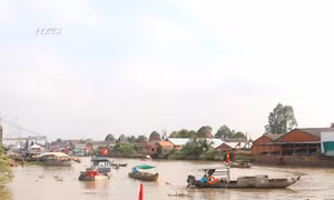 Khung cảnh mua bán được tái hiện trong không gian trên bến dưới thuyền tại kênh Thầy Cai, huyện Mang Thít, tỉnh Vĩnh Long. Ảnh: Lê Thúy Hằng - TTXVN