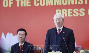 Đồng chí Nguyễn Phú Trọng, Tổng Bí thư Ban Chấp hành Trung ương Đảng khóa XIII, Chủ tịch nước CHXHCN Việt Nam chủ trì họp báo. Ảnh: TTXVN