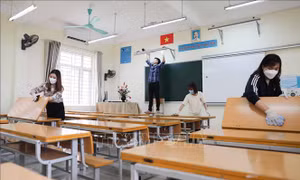 Các phòng học đều được vệ sinh, khử khuẩn. Ảnh: Thanh Tùng - TTXVN 