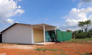 Một căn nhà vừa xây dựng trên diện tích lấn chiếm từ Khu tái định canh. Ảnh: Quốc Hùng - TTXVN 