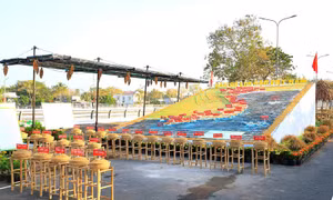 Mô hình bản đồ Việt Nam ghép từ các giống lúa đặc sản của các tỉnh, thành. Ảnh:laodong.vn