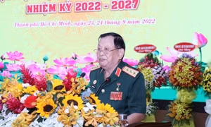 Thượng tướng Nguyễn Văn Được, Chủ tịch Hội Cựu chiến binh Việt Nam, phát biểu tại Đại hội Hội Cựu chiến binh Thành phố Hồ Chí Minh lần thứ VII, nhiệm kỳ 2022-2027. Ảnh: Xuân Khu-TTXVN 
