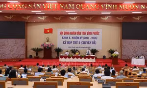 Quang cảnh Kỳ họp thứ 2 Hội đồng nhân dân tỉnh Bình Phước khóa X. Ảnh: Sỹ Tuyên - TTXVN 