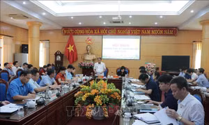 Hội nghị trực tuyến nhằm tháo gỡ khó khăn cho doanh nghiệp và hợp tác xã ở tỉnh Bắc Kạn. Ảnh: Vũ Hoàng Giang - TTXVN
