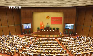 Quang cảnh hội nghị toàn quốc quán triệt, triển khai thực hiện Nghị quyết Hội nghị lần thứ mười Ban Chấp hành Trung ương Đảng khóa XIII tại điểm cầu Trung ương. Ảnh: Phương Hoa - TTXVN 