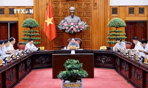 Thủ tướng Phạm Minh Chính chủ trì họp Thường trực Chính phủ về bảo đảm cung ứng điện, năng lượng. Ảnh: Dương Giang-TTXVN 
