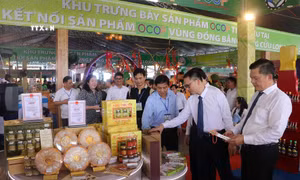 Các đại biểu tham quan, tìm hiểu sản phẩm OCOP tại các gian hàng. Ảnh: Lê Huy Hải - TTXVN 