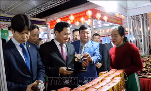 Các đại biểu tham quan các gian hàng tại hội chợ. Ảnh: Trần Trang-TTXVN