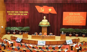 Tổng Bí thư Nguyễn Phú Trọng chủ trì hội nghị về phát triển vùng Đồng bằng Sông Hồng.Ảnh: Trí Dũng –TTXVN 