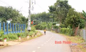 Đường vào ấp Điện Ảnh, xã Phước Thiện, huyện Bù Đốp khang trang, sạch đẹp - thành quả của chương trình xây dựng nông thôn mới. Ảnh: baobinhphuoc.com.vn