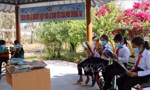 Mô hình thư viện xanh phục vụ học sinh dân tộc thiểu số tại trường Tiểu học Trần Quốc Tuấn, xã Chư Drăng, huyện Krông Pa (Gia Lai). Ảnh: Hồng Điệp - TTXVN 