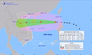 Bản đồ đường đi của Bão số 8. Ảnh: TTXVN phát 