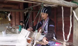 Người phụ nữ Lự tận dung thời gian rảnh rỗi để dệt những bộ quần áo cho gia đình. Ảnh: Việt Hoàng-TTXVN