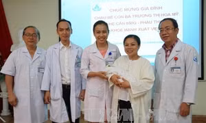 Bé gái sinh non nặng gần 900gr phải phẫu thuật tim đã được xuất viện