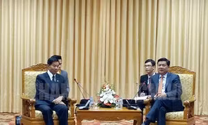 Bí thư Thành ủy Thành phố Hồ Chí Minh Đinh La Thăng tiếp Bí thư - Đô trưởng Vientiane