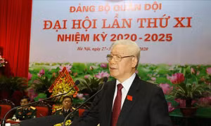 Tổng Bí thư, Chủ tịch nước, Bí thư Quân ủy Trung ương Nguyễn Phú Trọng phát biểu chỉ đạo Đại hội. Ảnh: Trí Dũng - TTXVN