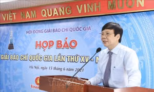 Phó Chủ tịch Thường trực Hội Nhà báo Việt Nam Hồ Quang Lợi phát biểu. Ảnh: Minh Quyết - TTXVN