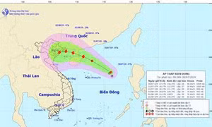 Vùng áp thấp trên biển Đông đã mạnh lên thành áp thấp nhiệt đới