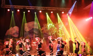 Tiết mục múa “Hồ.. hồ hà hề” do các nghệ sĩ múa của Nhà hát ca múa nhạc dân gian Việt Bắc biểu diễn. Ảnh: Hoàng Nguyên – TTXVN