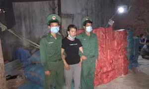Đối tượng Nguyễn Thị Bình bị bắt giữ cùng số tang vật. Ảnh: TTXVN phát