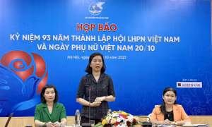 Phó Chủ tịch Hội Liên hiệp Phụ nữ Việt Nam Nguyễn Thị Minh Hương chia sẻ thông tin tại cuộc họp báo. Ảnh: baochinhphu.vn