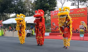 Tiết mục nghệ thuật múa lân khai mạc các giải đấu. Ảnh: Trung Kiên - TTXVN
