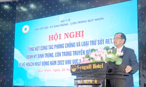 PGS.TS. Hồ Văn Hoàng, Viện trưởng Viện sốt rét-KST-CT Quy Nhơn phát biểu khai mạc Hội nghị. Ảnh: impe-qn.org.vn