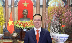 Chủ tịch nước Võ Văn Thưởng chúc Tết cổ truyền Giáp Thìn 2024. Ảnh: Thống Nhất - TTXVN