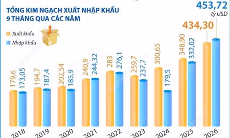 9 tháng năm 2026: Kim ngạch xuất, nhập khẩu tăng 30,4%