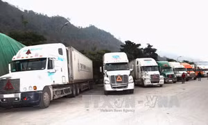 Hàng trăm xe container ùn tắc tại Cửa khẩu quốc tế Thanh Thủy