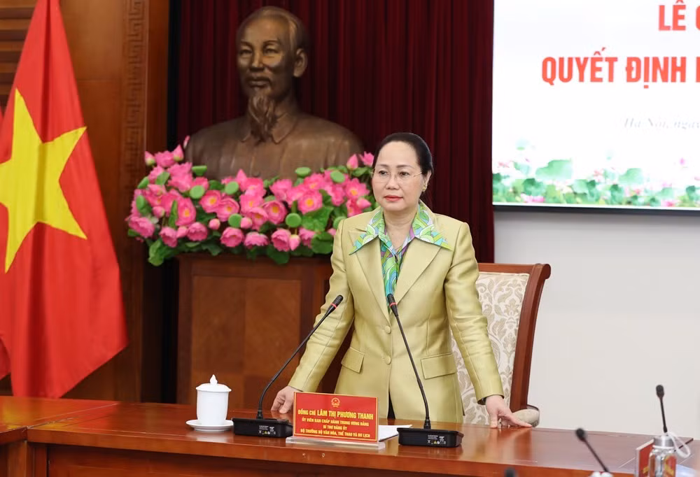 Bộ trưởng Bộ VHTTDL Lâm Thị Phương Thanh phát biểu chỉ đạo tại buổi Lễ